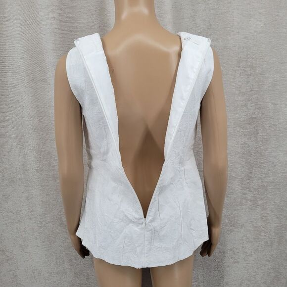 CO Collections Elegant White Sleeveless Top Cotton Linen Italian Fabric Luxury - Picture 8 of 13